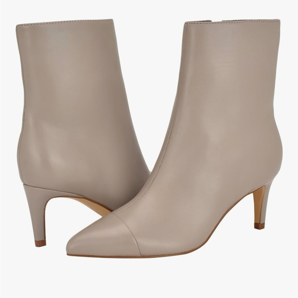 Calvin Klein Leather Pointed Toe Ankle Boots • Neutral Taupe • 7.5